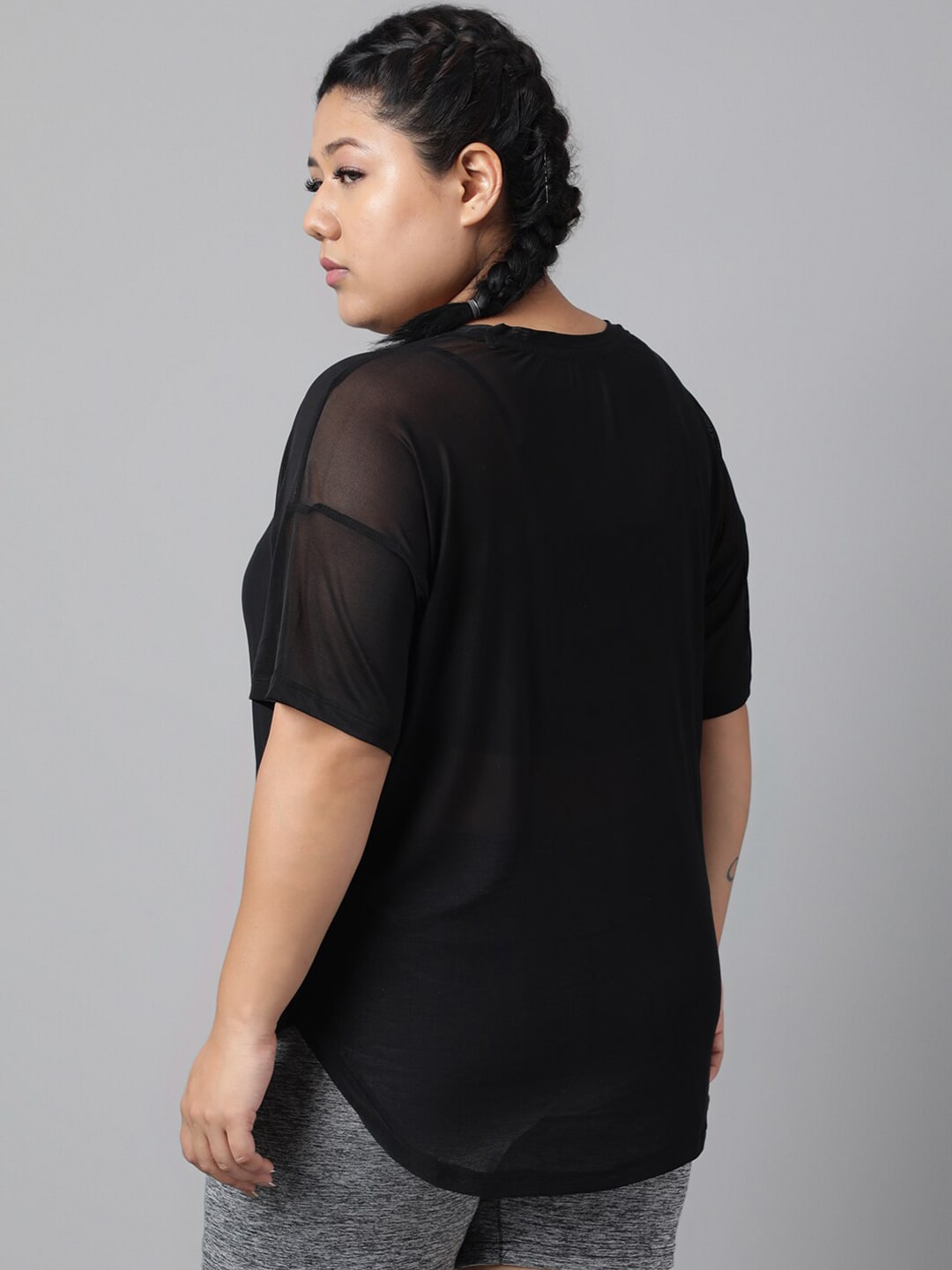 MKH Plus Size Typography Printed Drop-Shoulder Sleeves Dri-FIT Relaxed Fit Sports T-shirt