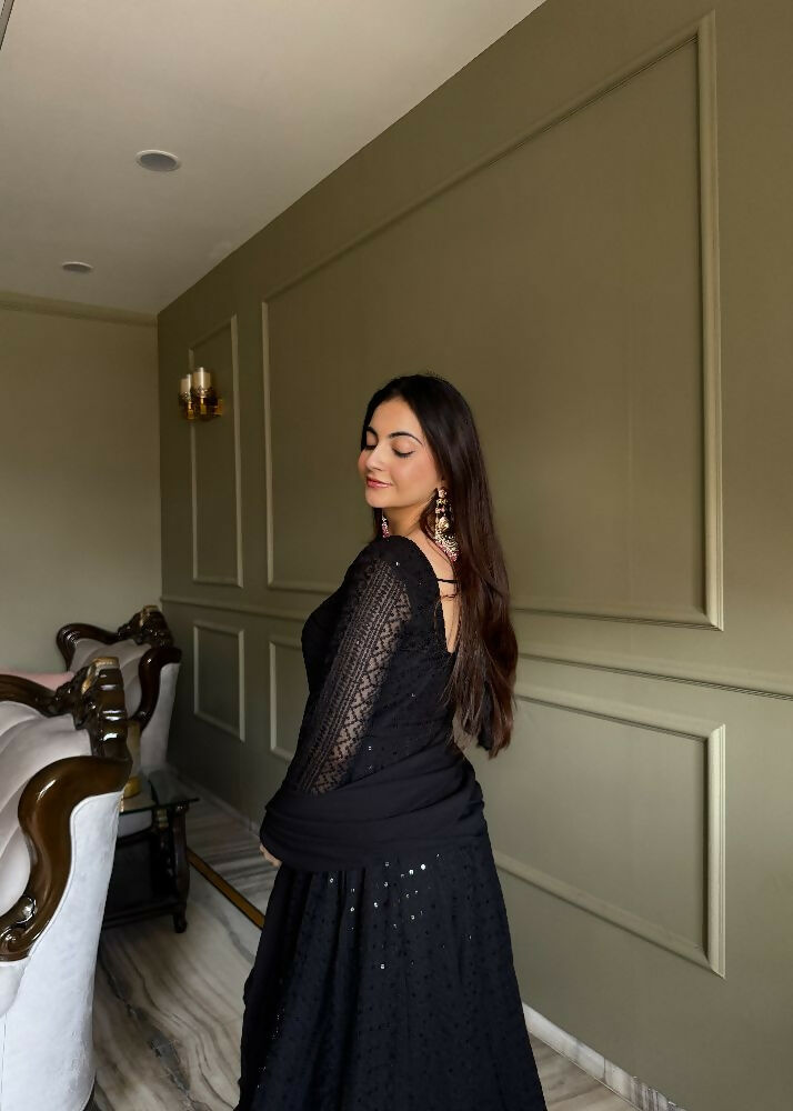 Teeya Creation Black Color Faux Georgette Heavy Embroidery Work Functional Wear Gown