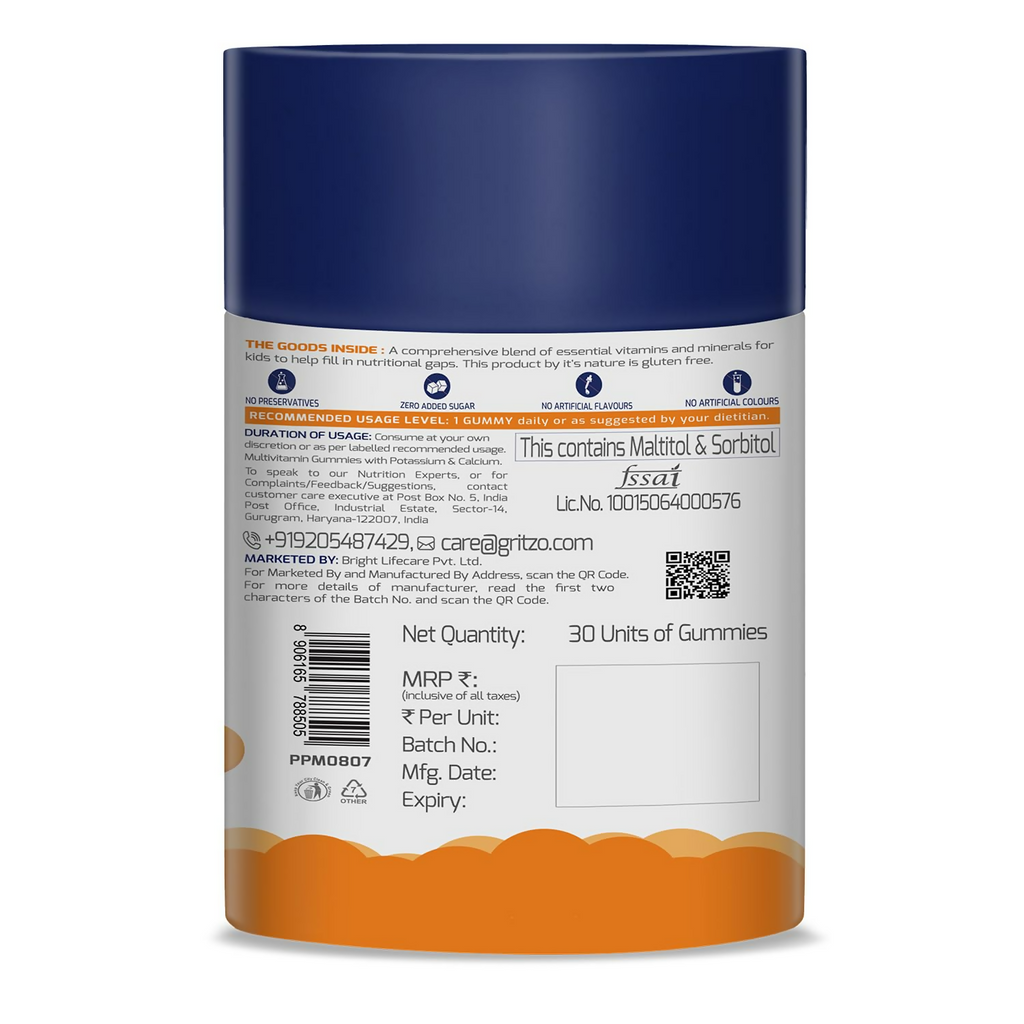 Gritzo Super Gummies, Multivitamin for Kids (Natural Orange Flavour)