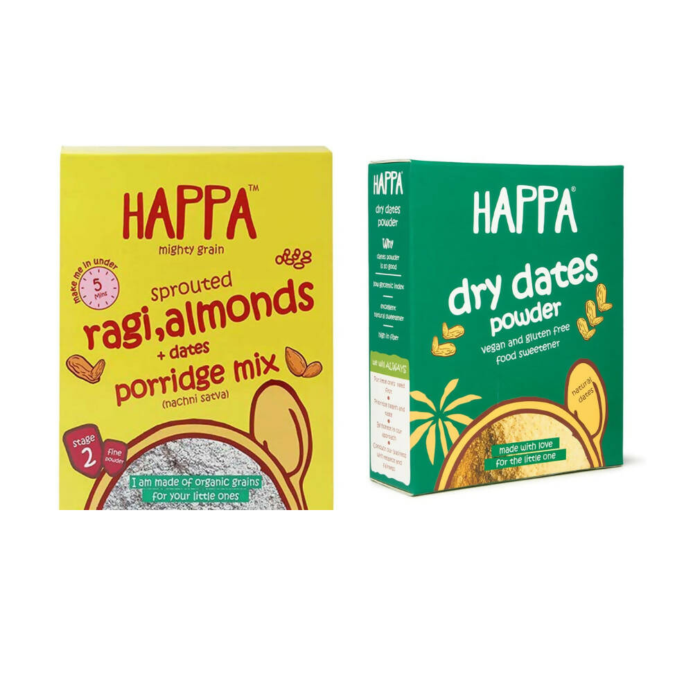 Happa Organic Baby Food Sprouted Ragi, Almonds + Dates Porridge Mix Combo