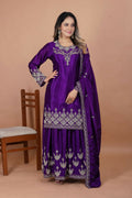 Joban Fashion Purple Silk Embroidered Sharara Set