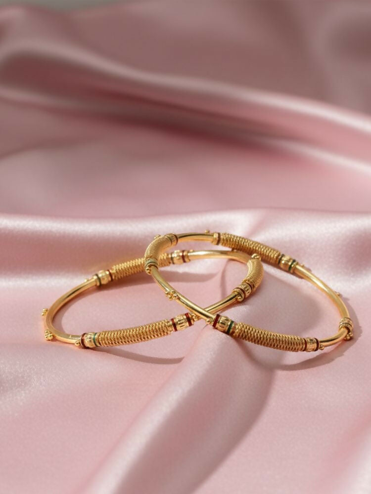 NVR Women Set of 2 Gold Plated Handcrafted Traditional Bangle