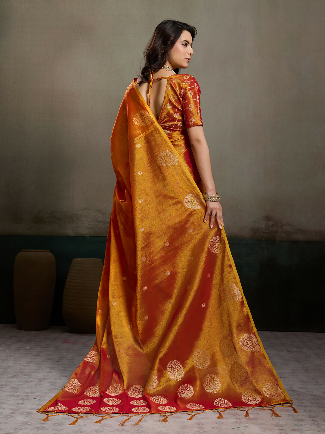 Shree Shyam Fashion Orange Tissue Silk Saree