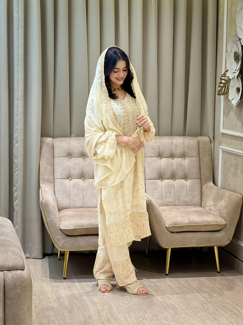 Teeya Creation White Color Faux Georgette Embroidery Work Party Wear Salwar Suit
