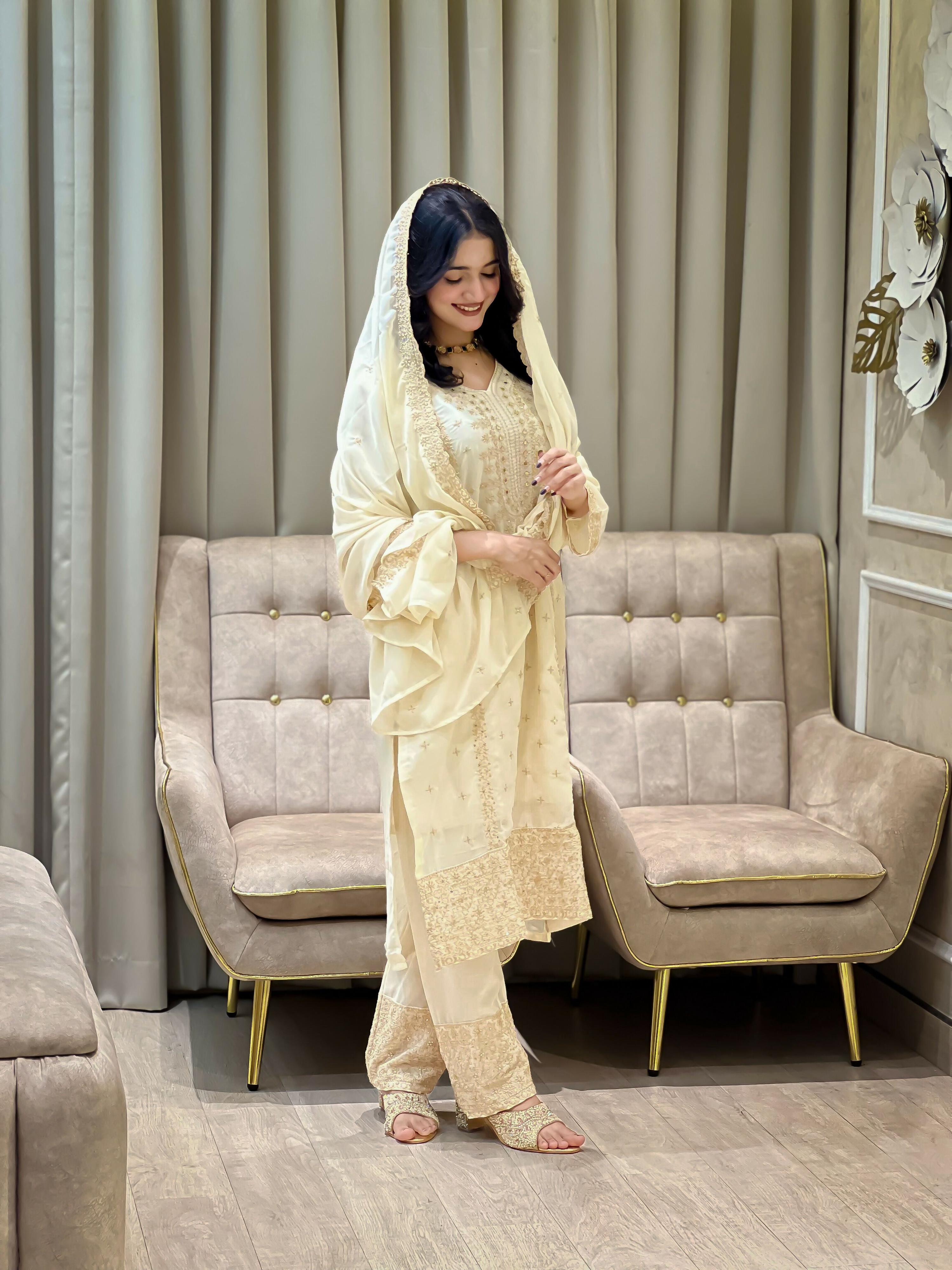 Teeya Creation White Color Faux Georgette Embroidery Work Party Wear Salwar Suit