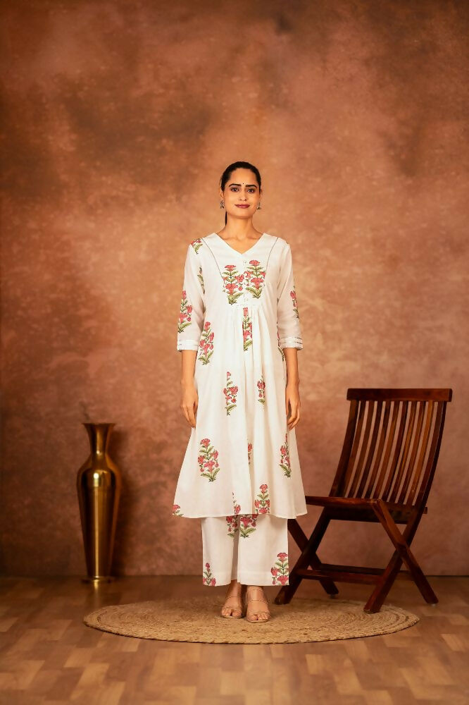 Joban Fashion Off White Pink Hand Block Printed Cotton Suit Set