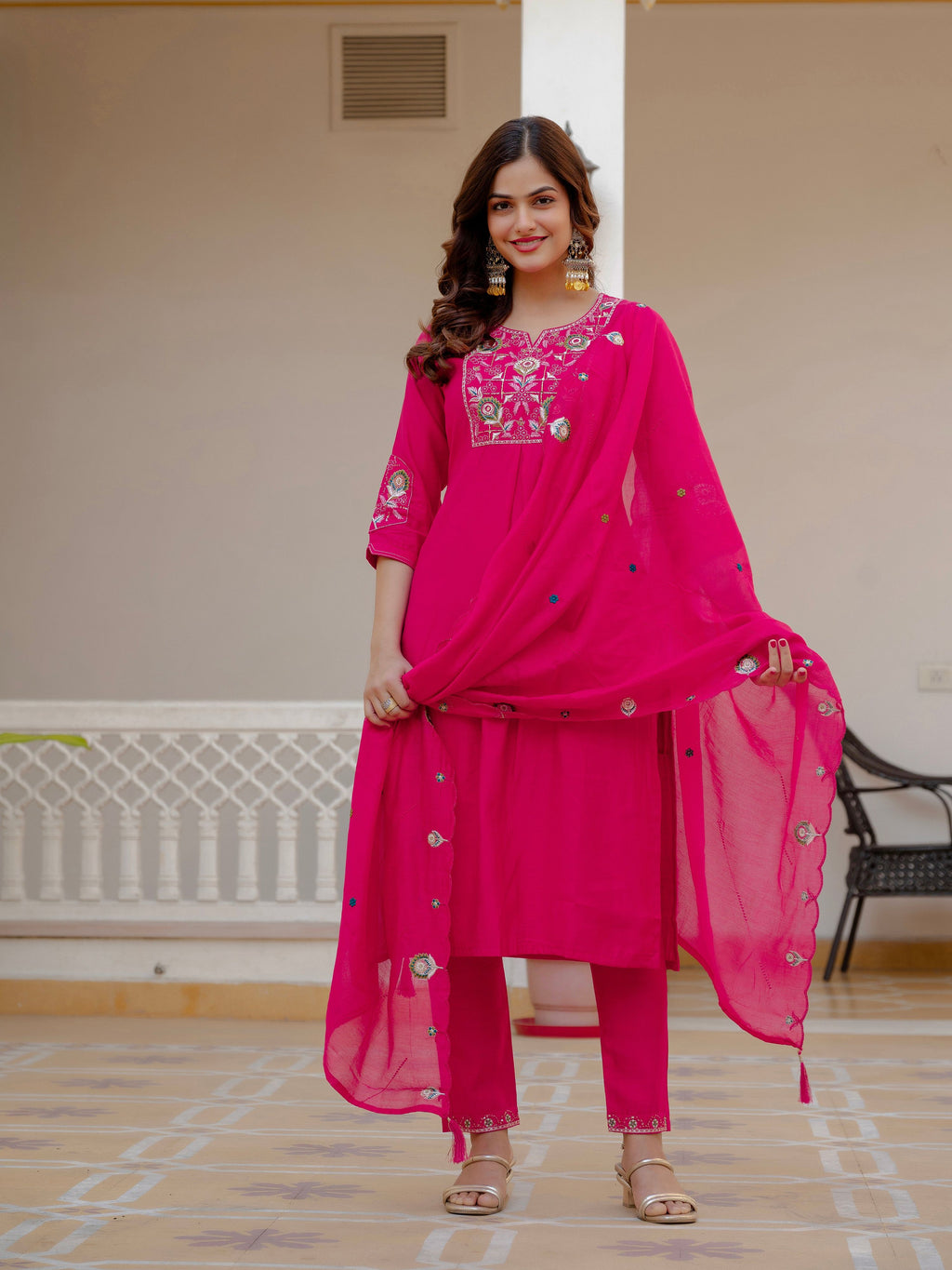 Pramukh Fab Pink Green Color Viscose Mango Silk Kurta Set
