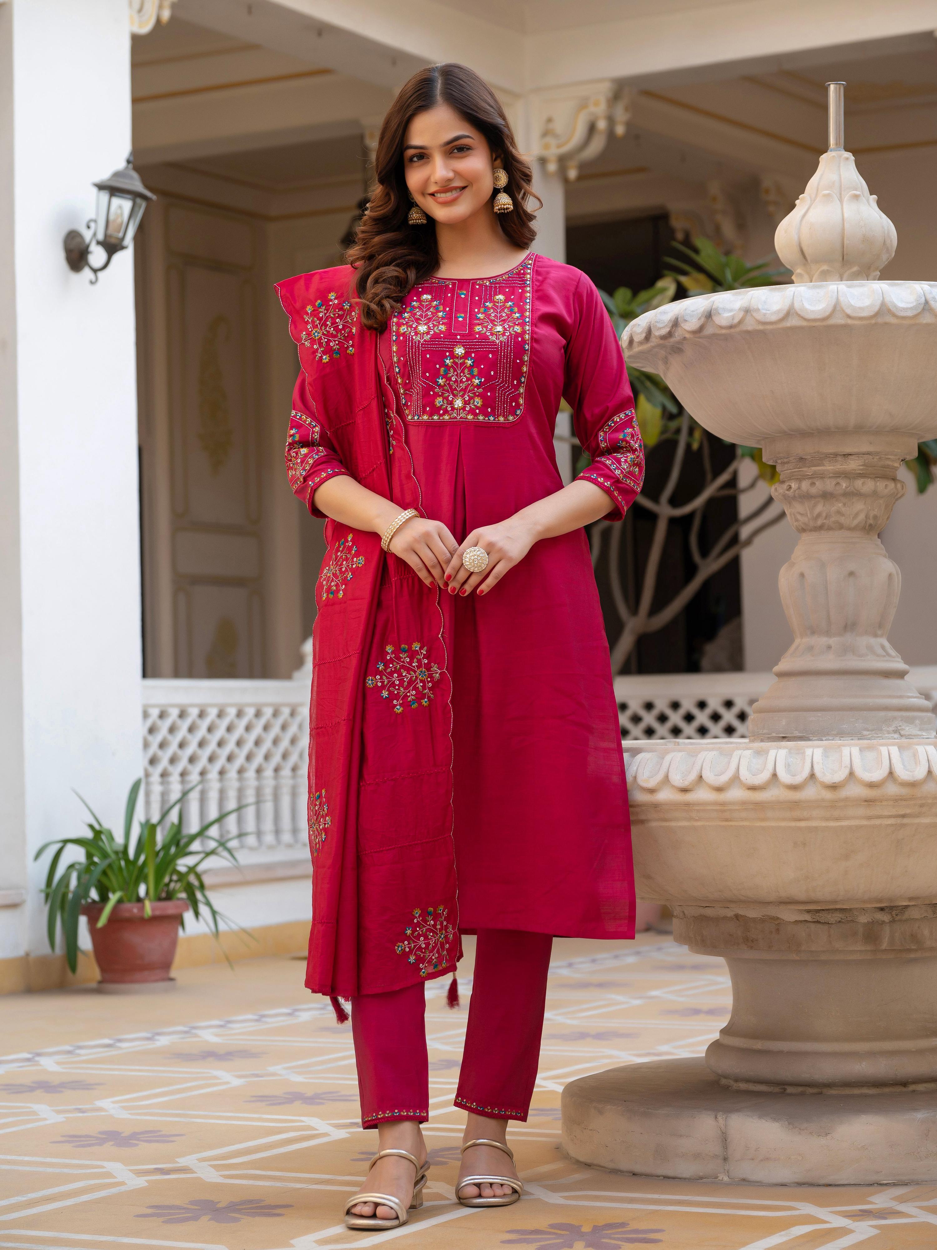 Pramukh Fab Pink Color Viscose Mango Silk Kurta Set