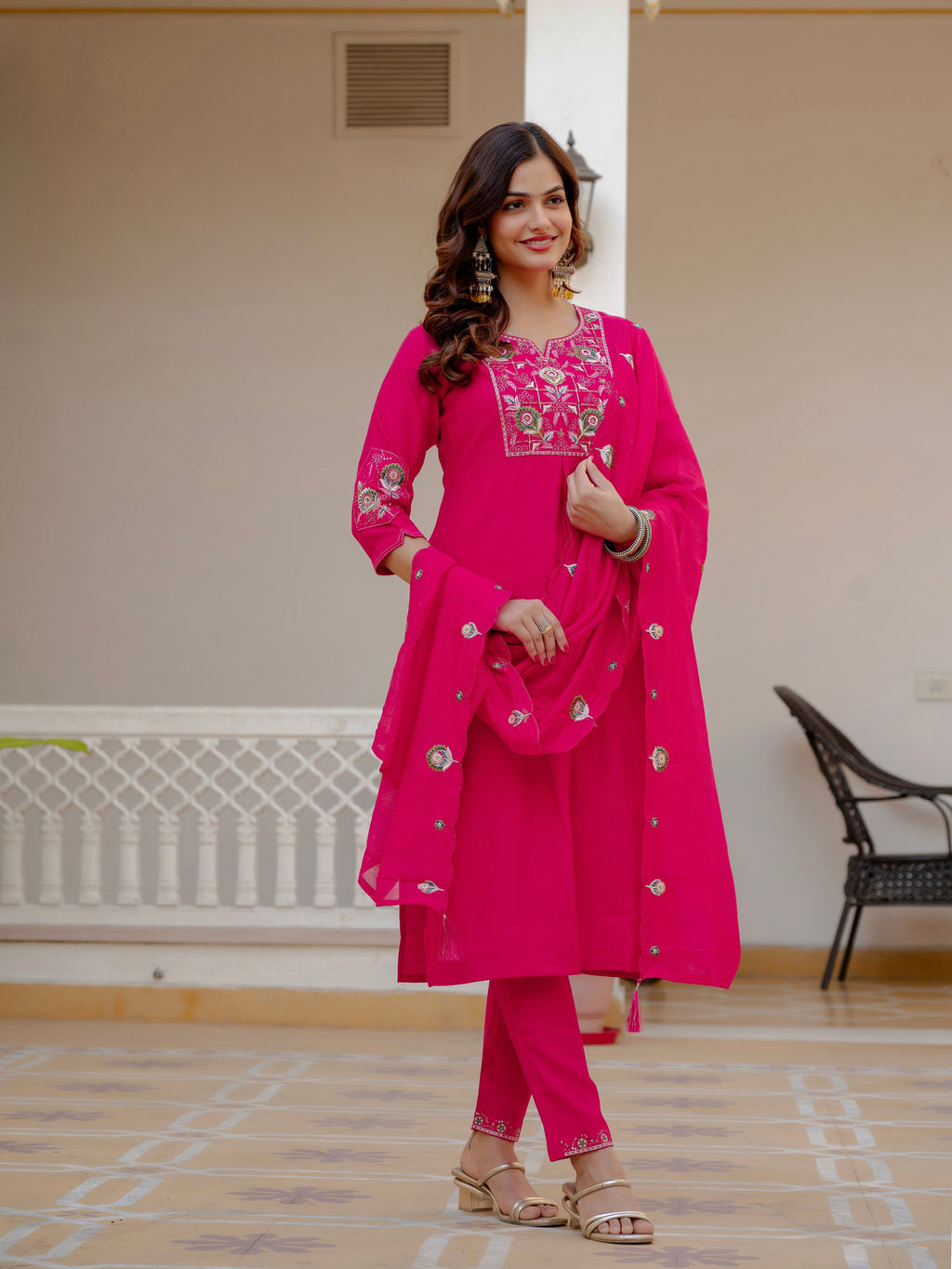 Pramukh Fab Pink Green Color Viscose Mango Silk Kurta Set
