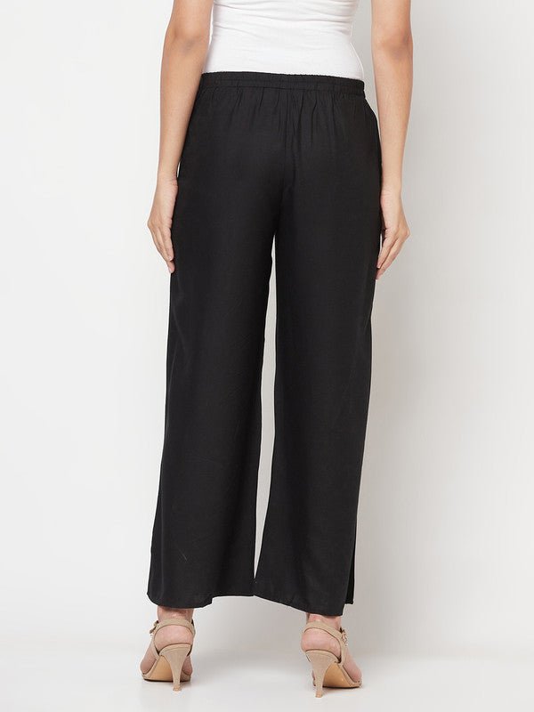 Aniyah Rayon Flared Slip-On Black Palazzo