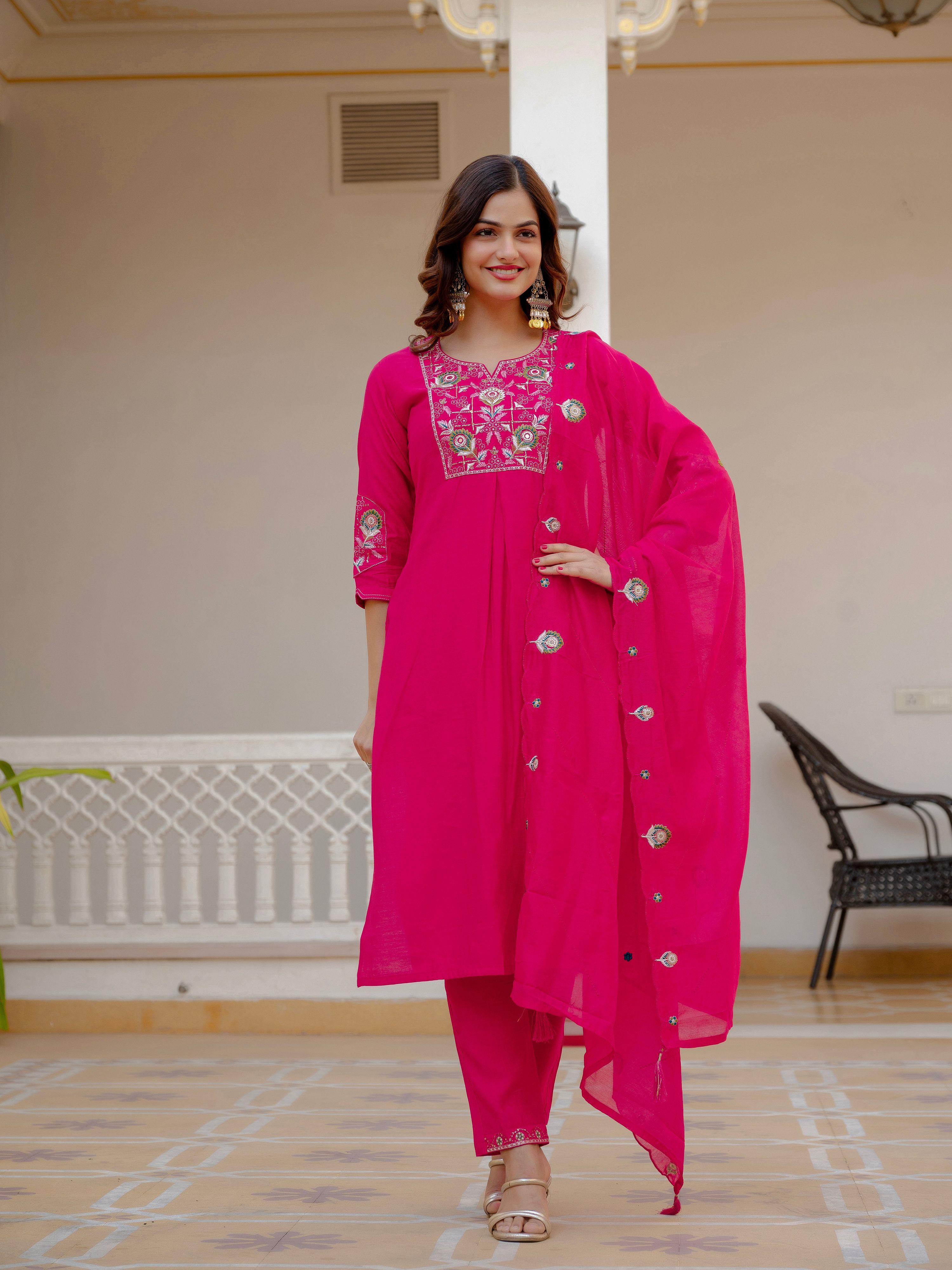 Pramukh Fab Pink Green Color Viscose Mango Silk Kurta Set