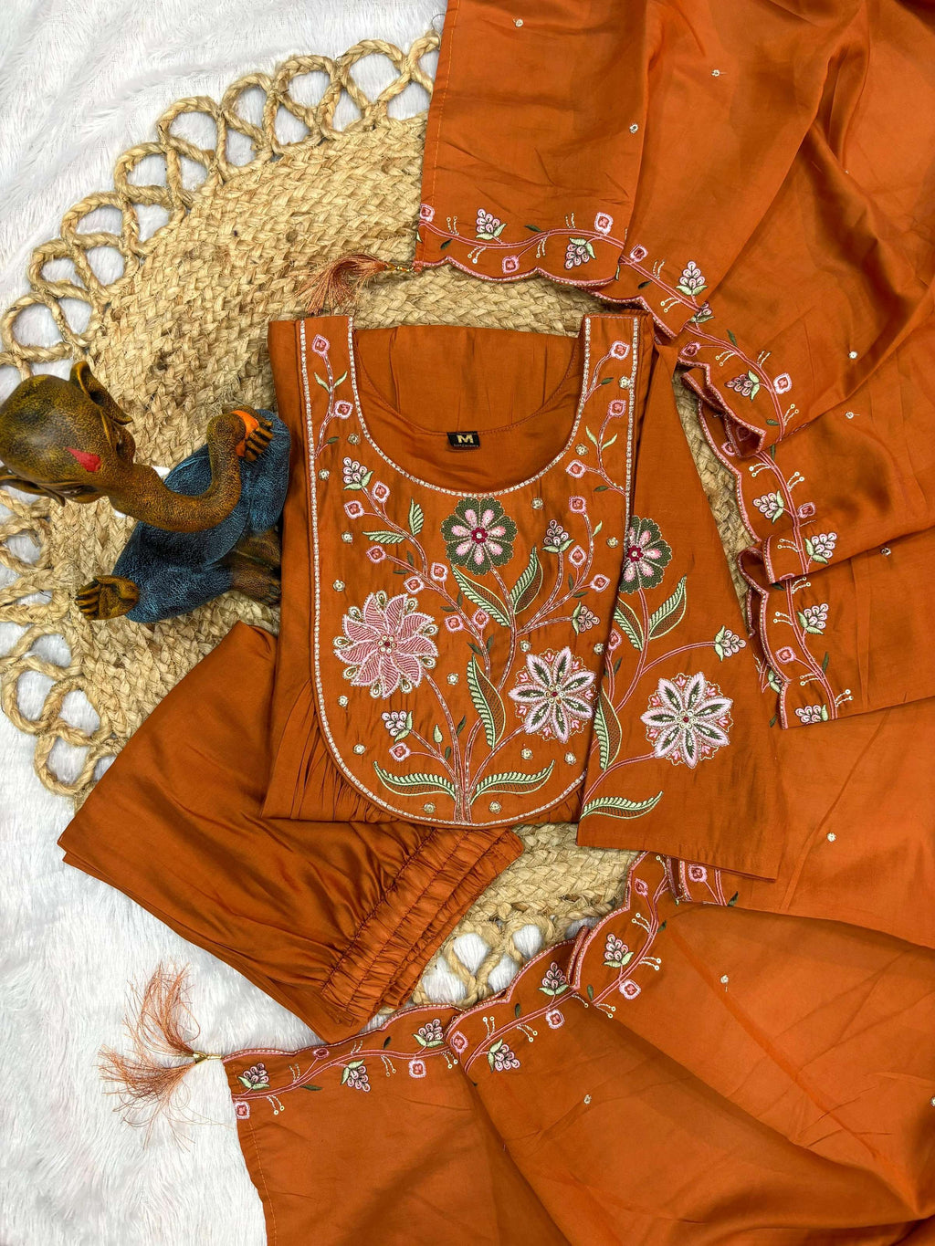 Pramukh Fab Rust Color Viscose Roman Silk Kurta Set