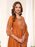 Pramukh Fab Rust Color Viscose Roman Silk Kurta Set