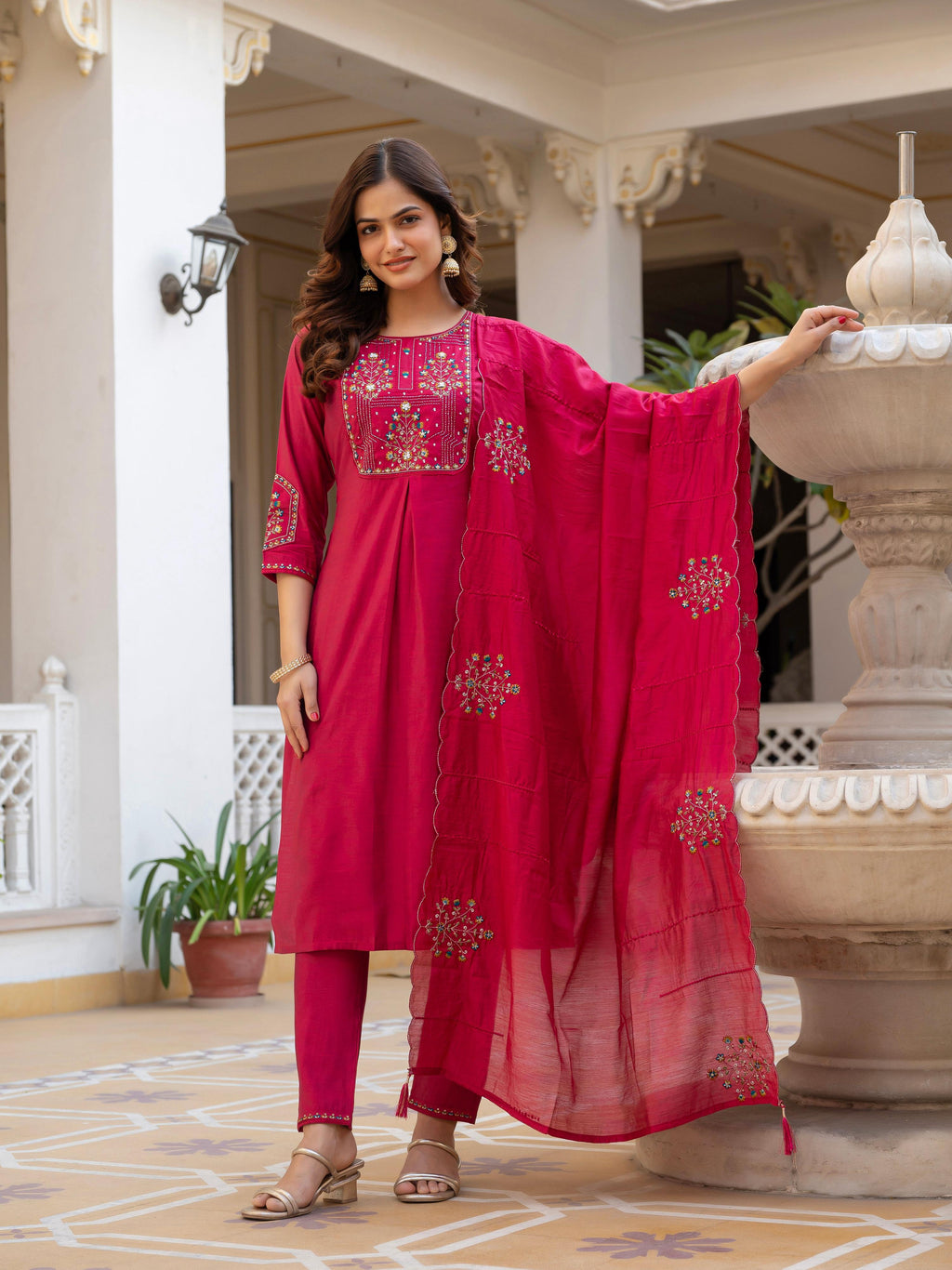 Pramukh Fab Pink Color Viscose Mango Silk Kurta Set