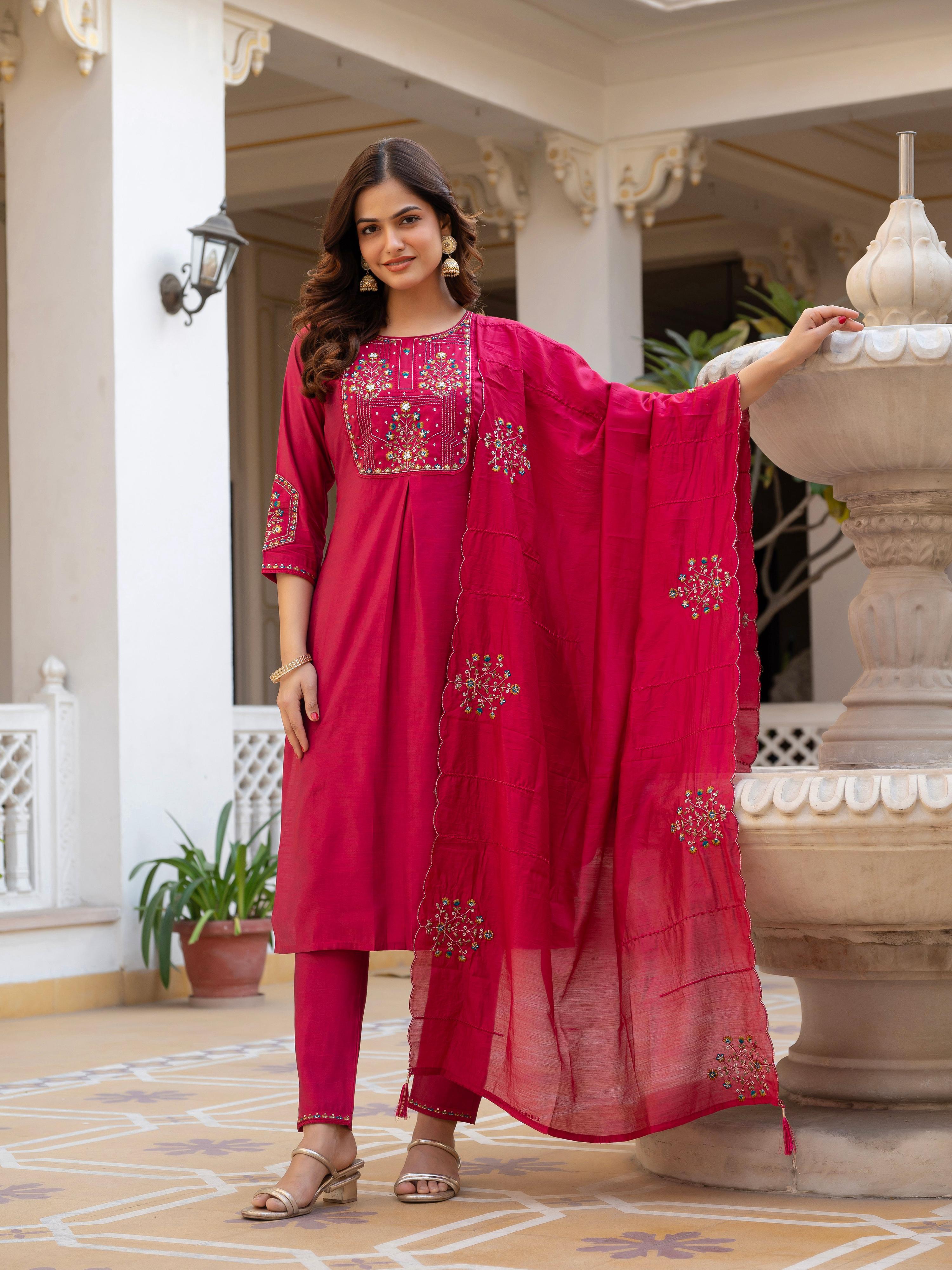Pramukh Fab Pink Color Viscose Mango Silk Kurta Set