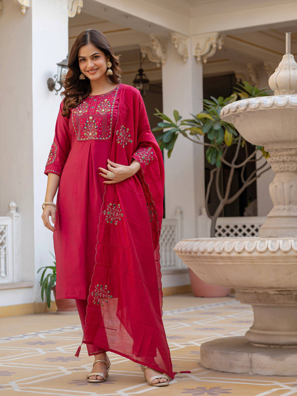 Pramukh Fab Pink Color Viscose Mango Silk Kurta Set