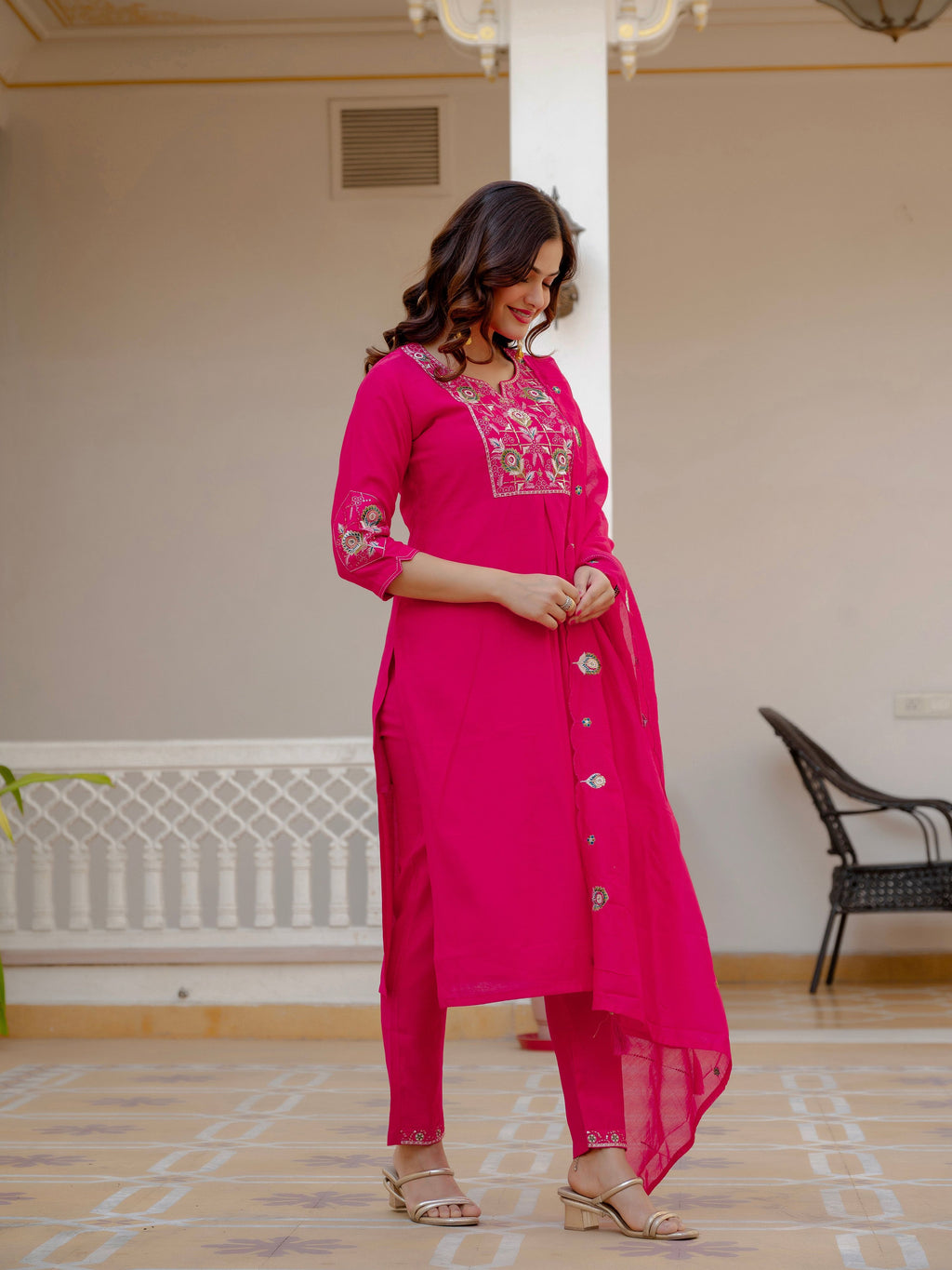 Pramukh Fab Pink Green Color Viscose Mango Silk Kurta Set