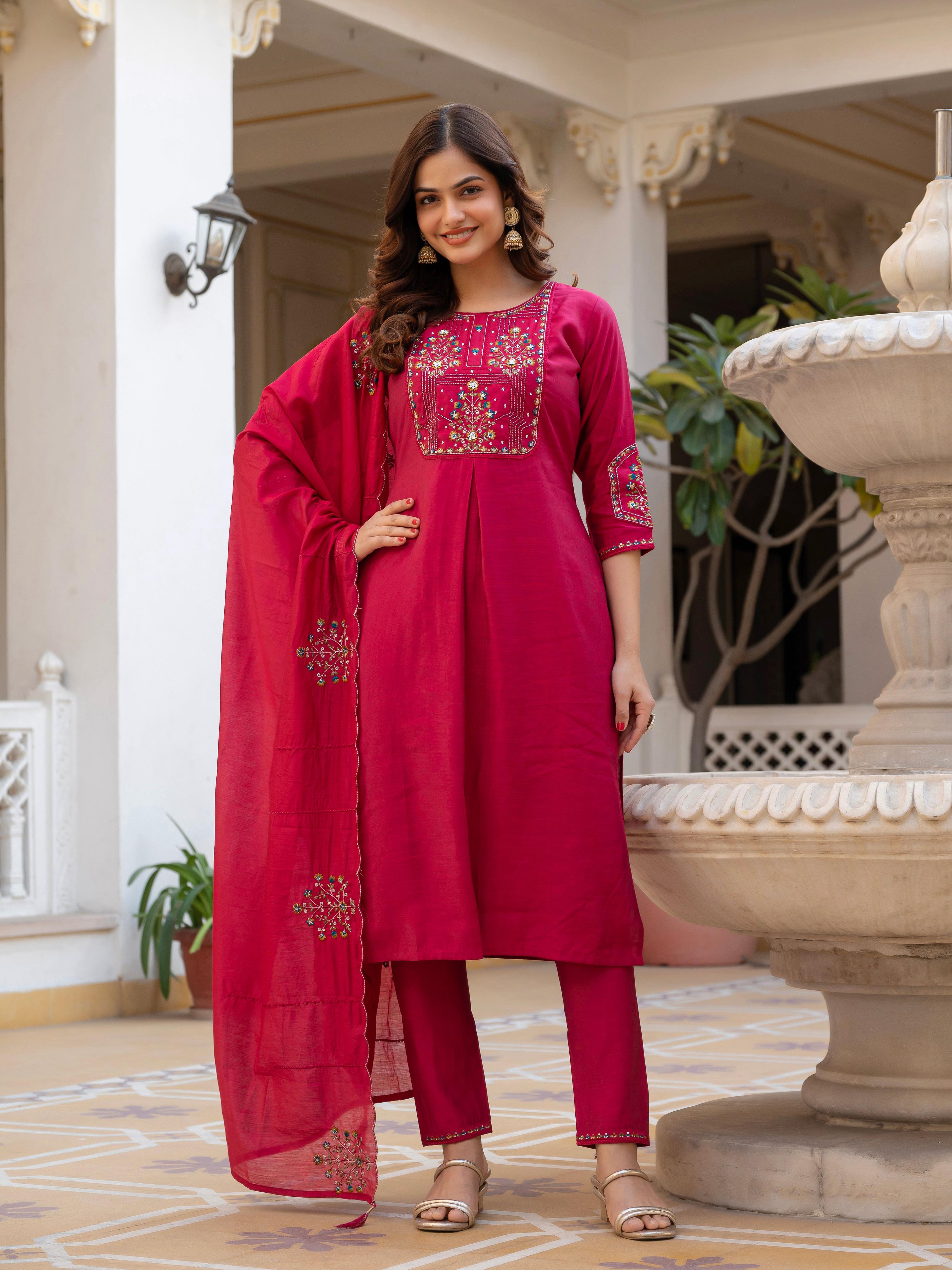 Pramukh Fab Pink Color Viscose Mango Silk Kurta Set