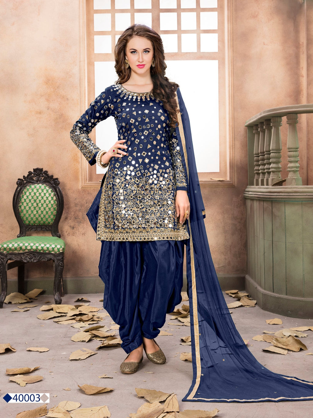 Anaita Navy Blue Embroidered Tapeta Silk Salwar Suit