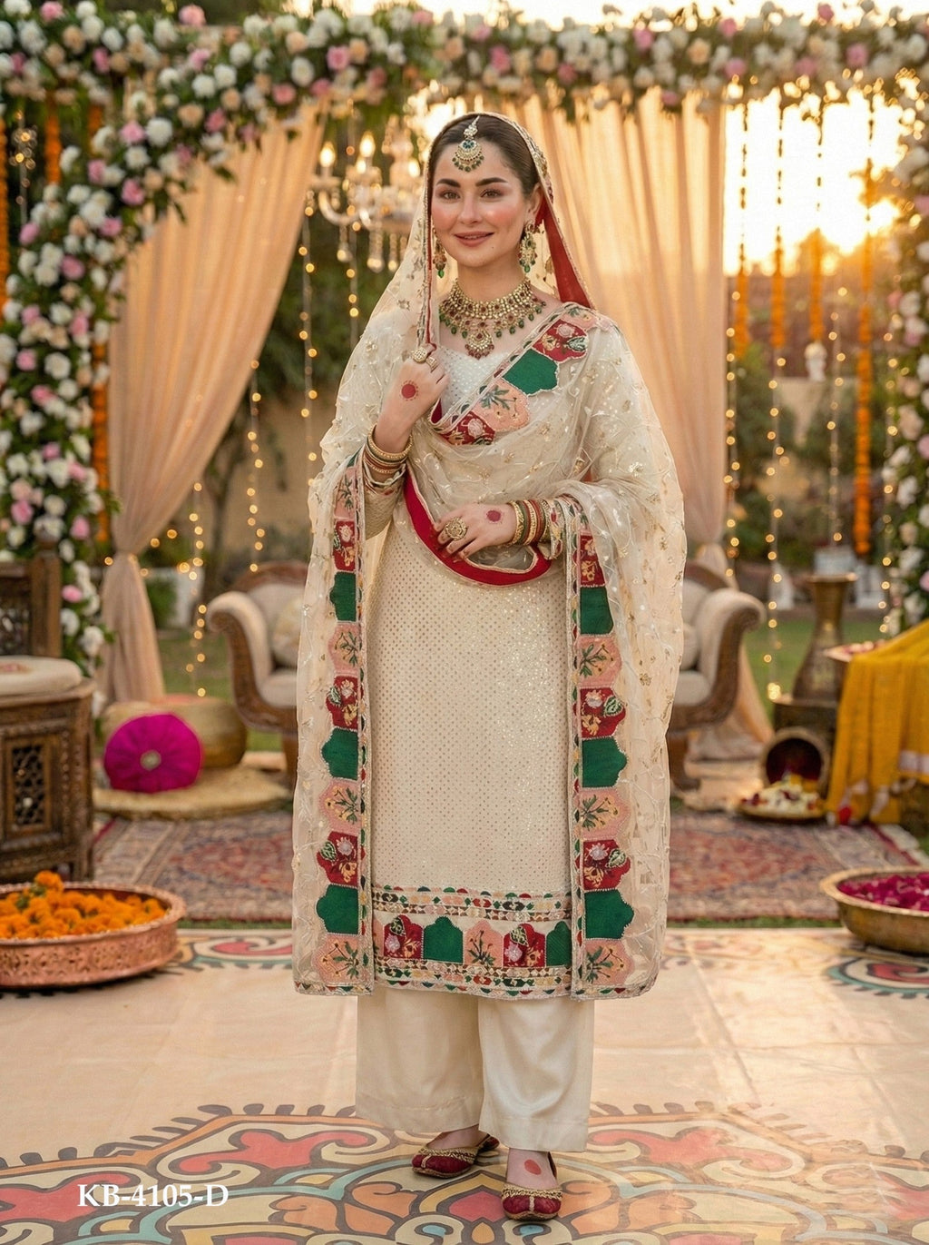 Anaita Beige Georgette Stitched Suit With Embroidery & Sequence Work