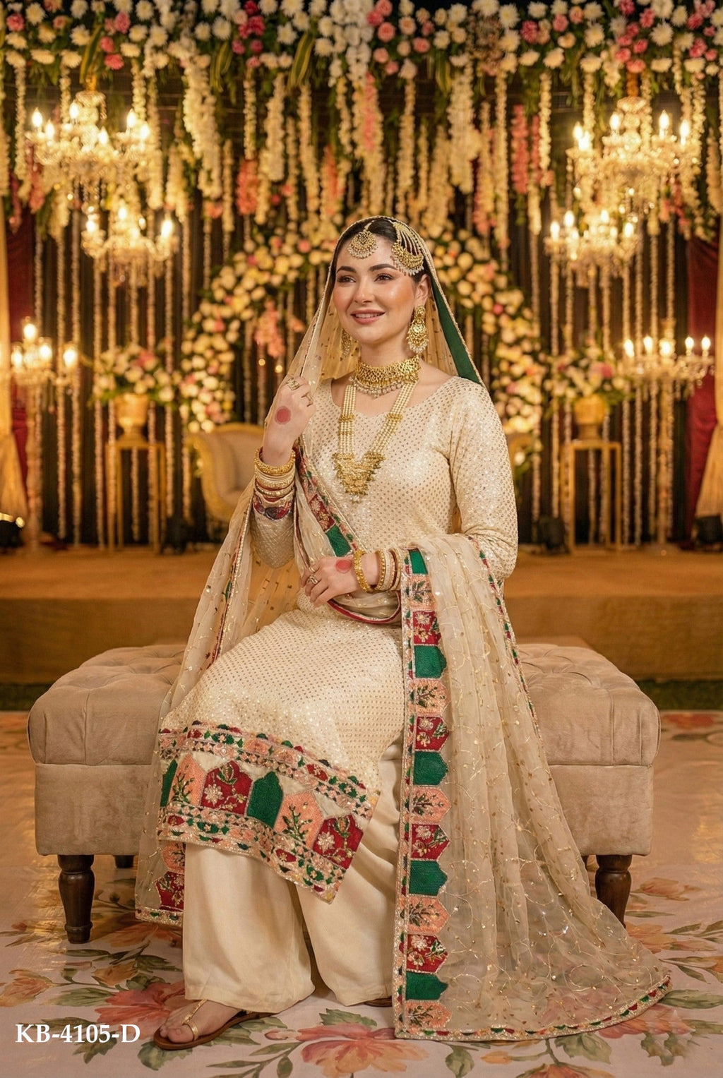 Anaita Beige Georgette Stitched Suit With Embroidery & Sequence Work