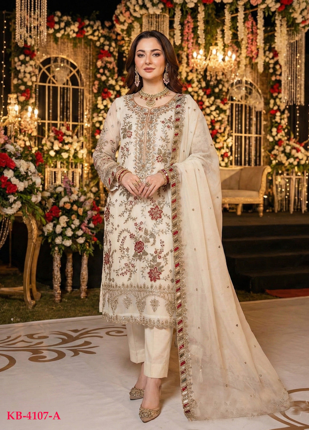 Anaita White Chiffon Suit with Embroidery & Sequence Work