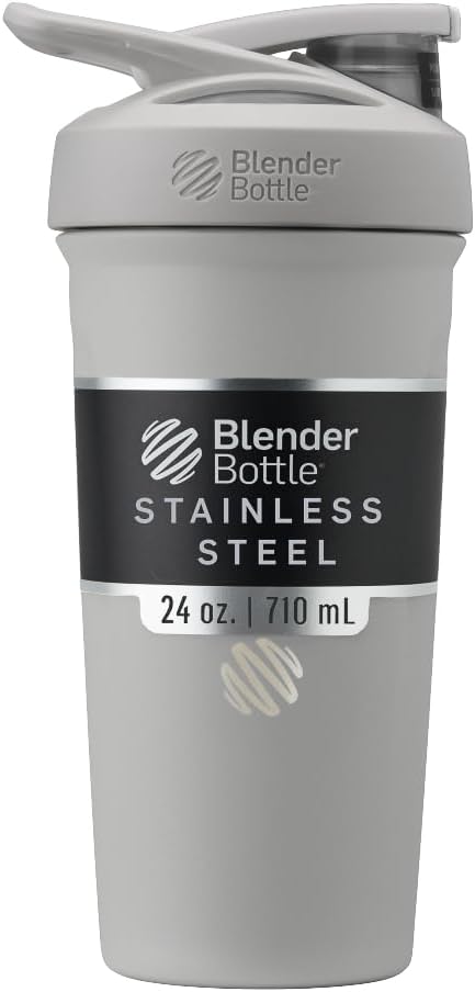 BlenderBottle Sport Insulated Stainless Steel Shaker Bottle with Wire Whisk, 24-Ounce, Grey – Protein Shakes & Hydration for Athletes & Fitness Enthusiasts, Easy Mixing, Keeps Drinks Cold, Lockable Lid