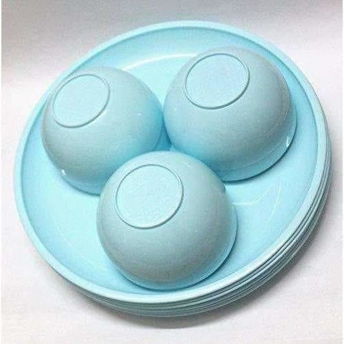 Microwave Safe & Unbreakable Round Full Plates with Bowl Pack of 6 Plates & 6 Bowl Set.- 12 Pieces - Aqua Blue Color
