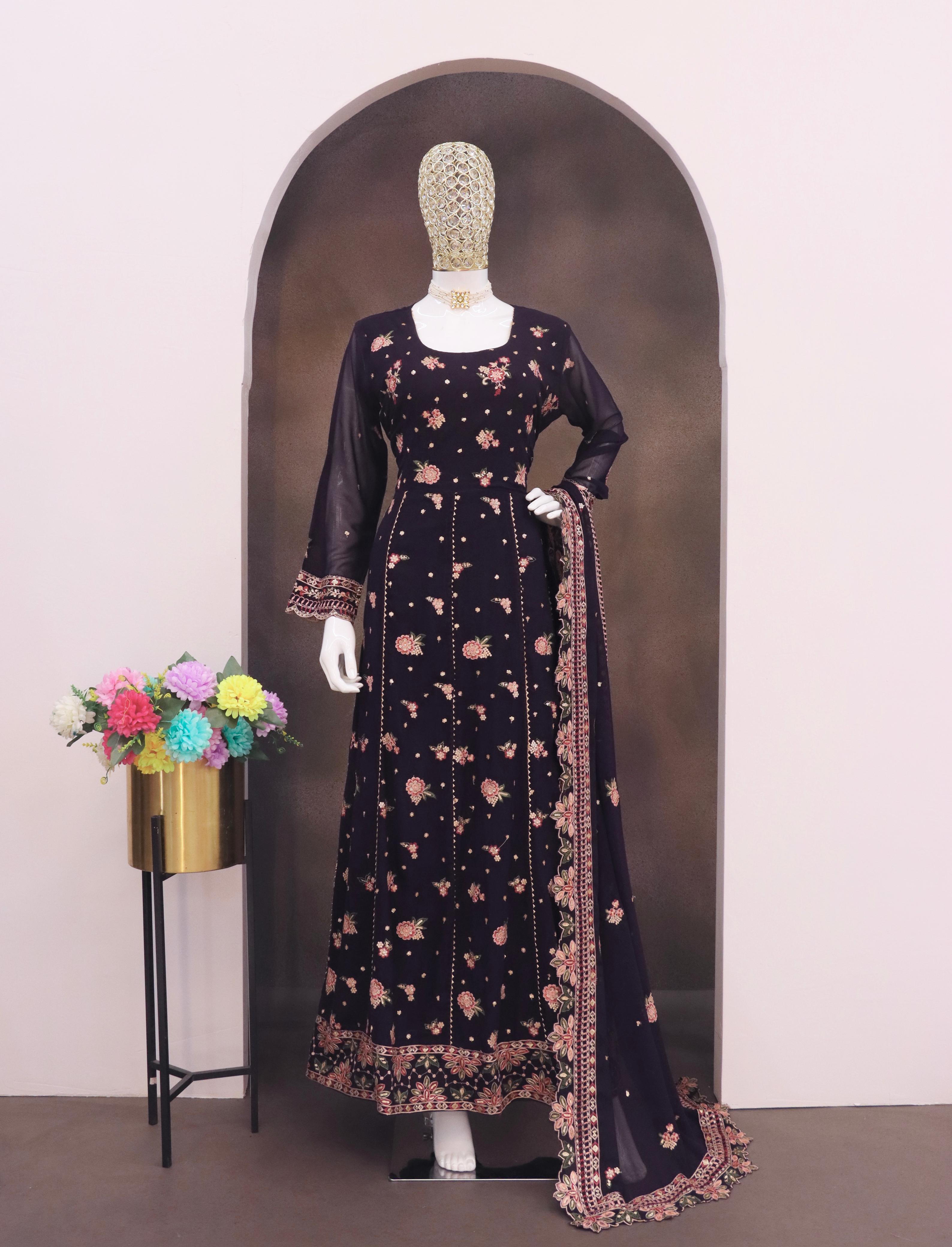 Anaita Purple Faux Georgette Sequins Embroidered Salwar Suit