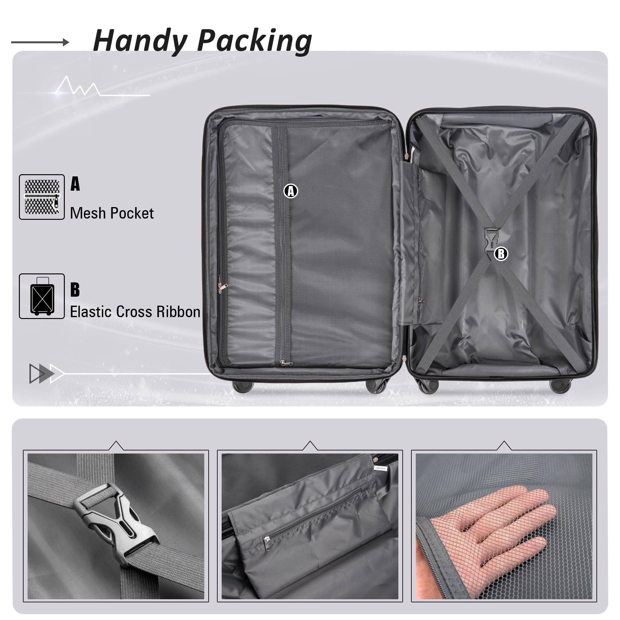 Expanable Spinner Wheel 2 Piece Luggage Set ABS Lightweight Suitcase with TSA Lock 20inch+28inch Purple + Plastic