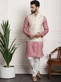 Sojanya Woven Design Mandarin Collar Kurta with Churidar & Nehru Jacket