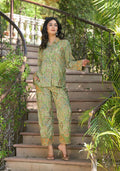 Juniper Green Floral Printed Kasturi Top & Palazzo With Buttons