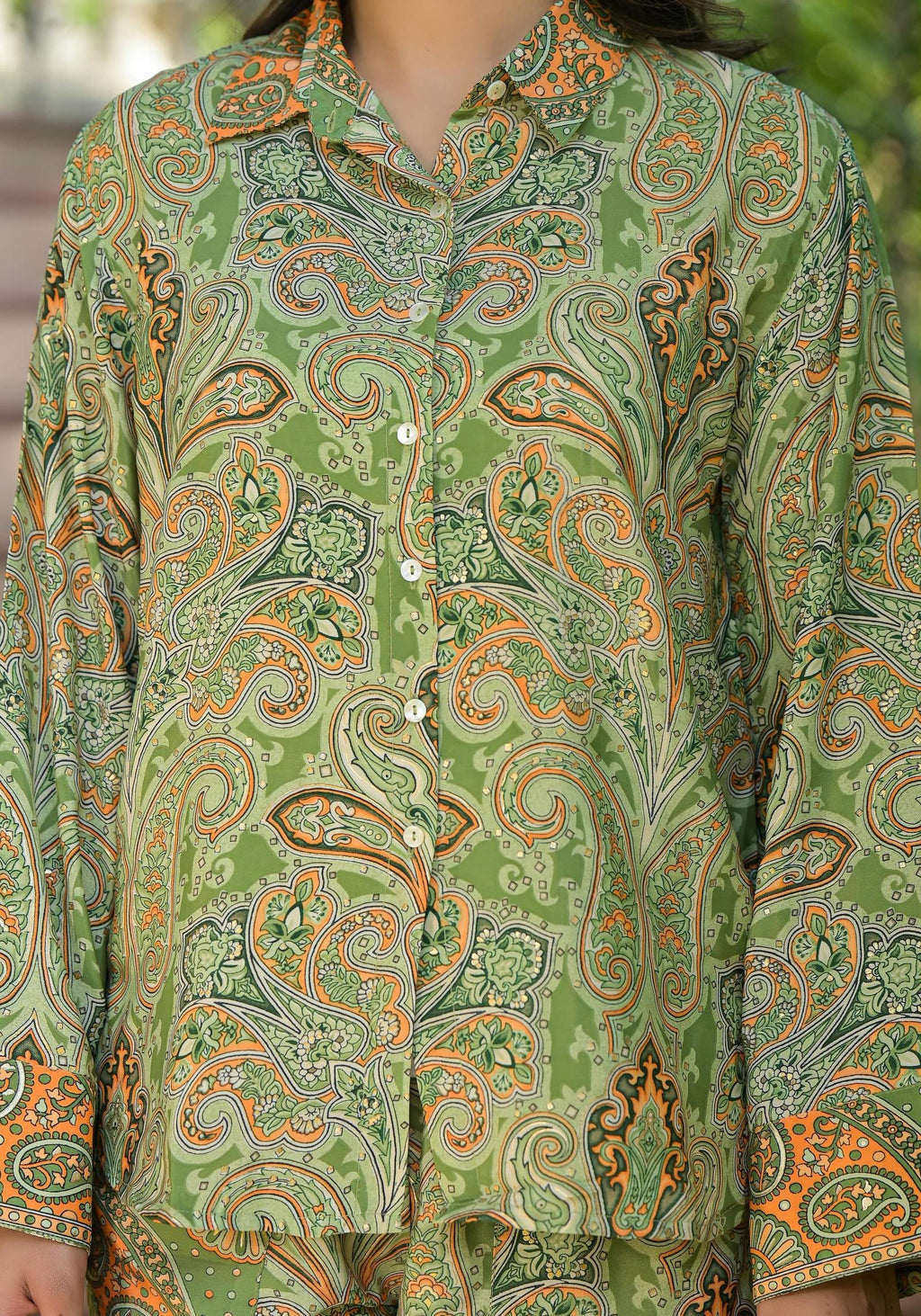 Juniper Green Floral Printed Kasturi Top & Palazzo With Buttons