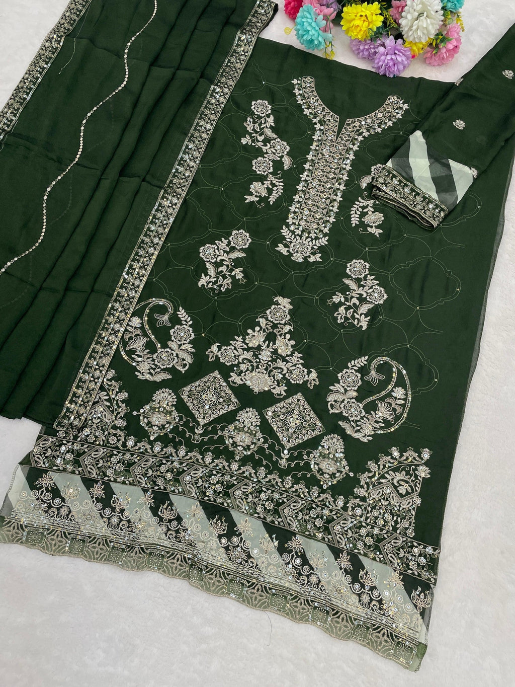 Anaita D Green Rangoli Silk Suit with Embroidery & Sequence Work
