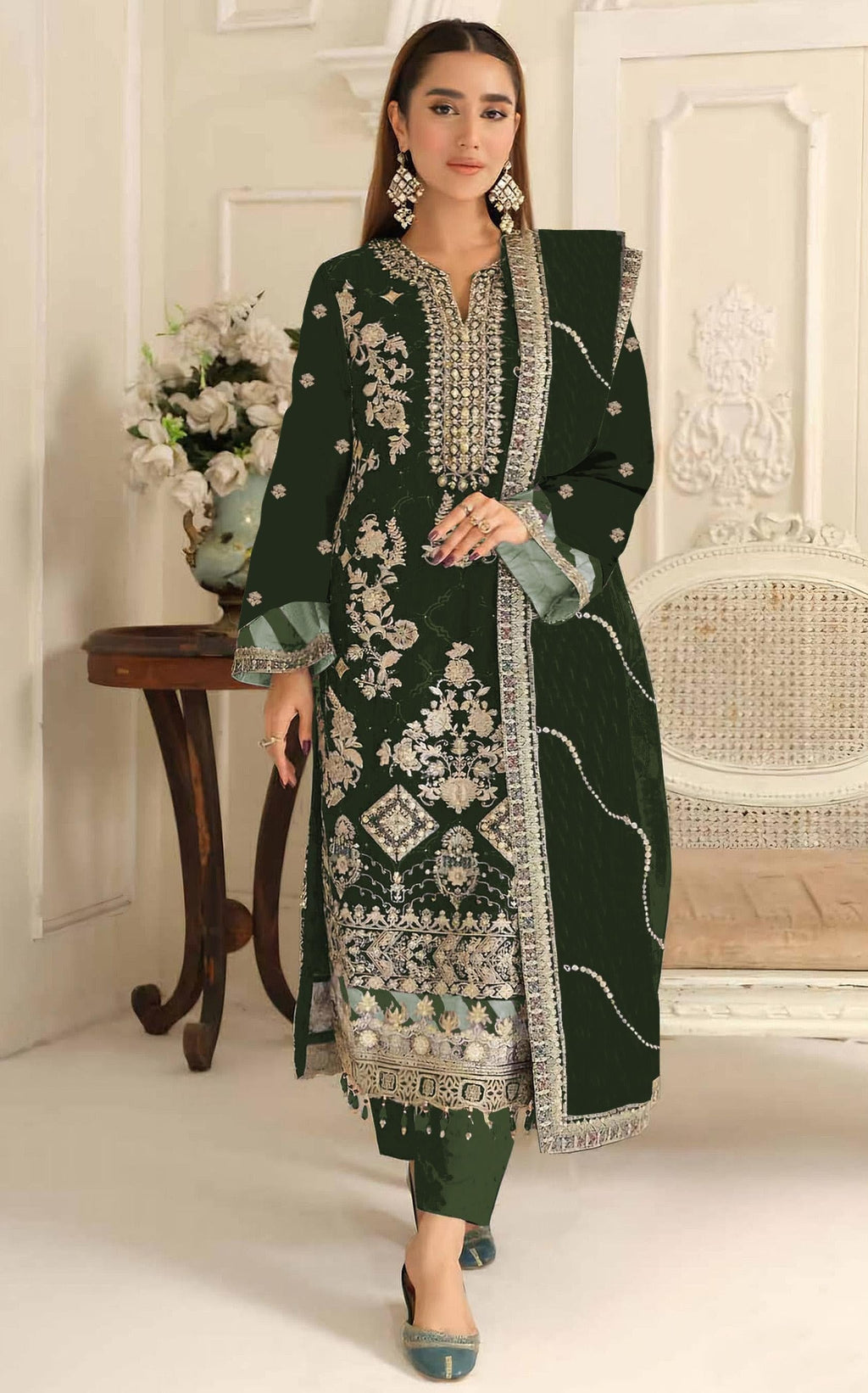 Anaita D Green Rangoli Silk Suit with Embroidery & Sequence Work