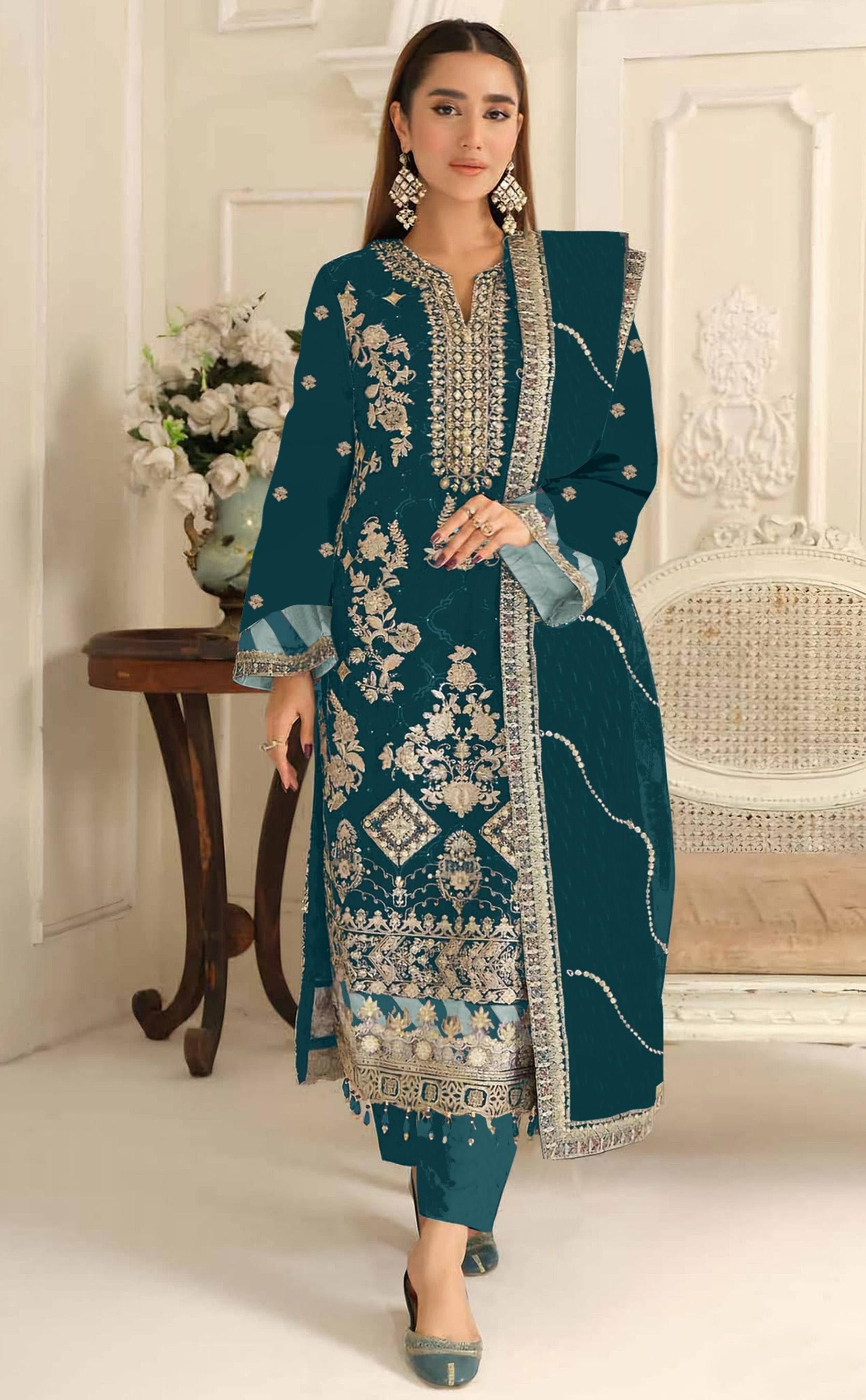 Anaita T Blue Rangoli Silk Suit with Embroidery & Sequence Work