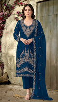 Anaita Teal Blue Velvet Suit With Embroidery Codding Work