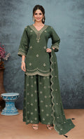 Anaita Green Roman Silk Stitched Plazzo Suit with Embroidery & Sequence Work
