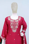 Anaita Red Chinon Stitched Plazzo Suit with Embroidered & Bearts Work