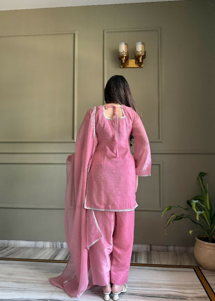 Teeya Creation Pink Color Crunchy Silk Party Wear Salwar Suit