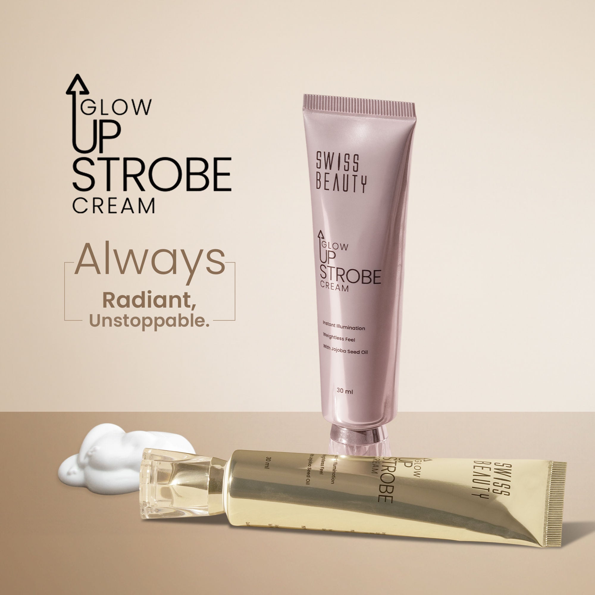 Swiss Beauty Glow Up Strobe Cream, Dewy Radiance, Versatile Use With Jojoba Oil - 1 Pink Twilight
