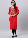 Souchii Red Yoke Design Mirror Work Grandeur & Majestic Artwork Kurta