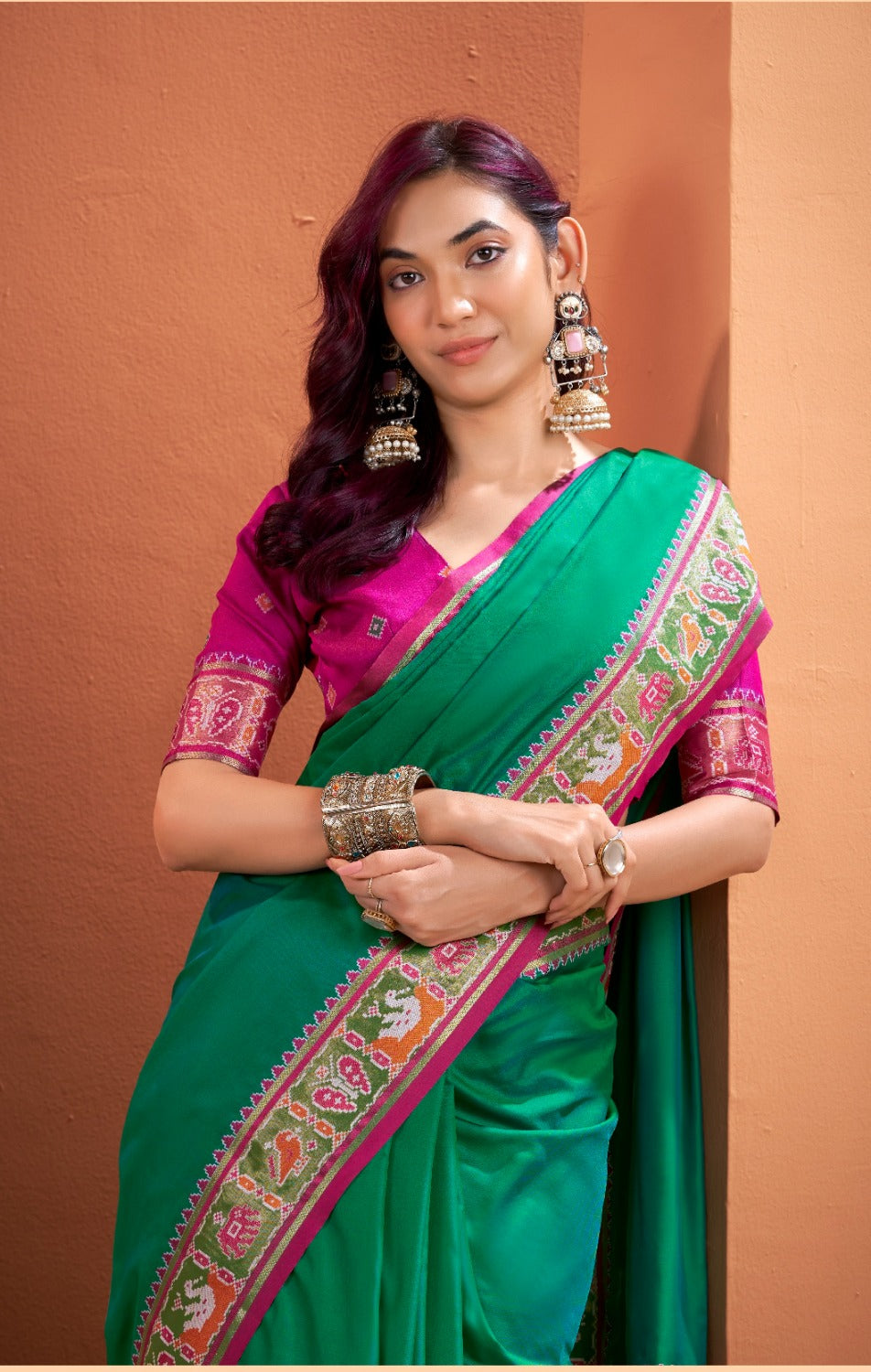 Anaita Green Silk Zari Weaving With Classic Patola Saree With Blouse