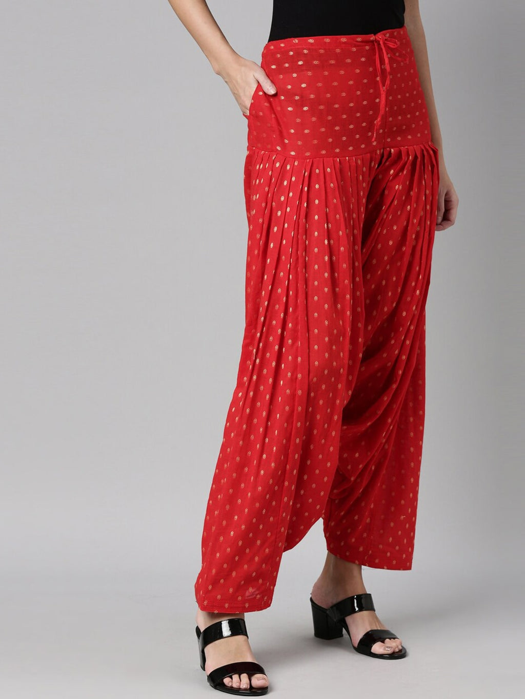Souchii Red & Gold-Coloured Woven Design Pure Cotton Patiala