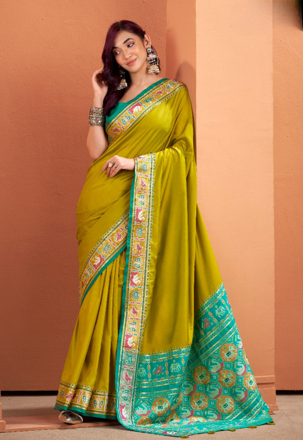 Anaita Mustard Silk Zari Weaving With Classic Patola Saree With Blouse