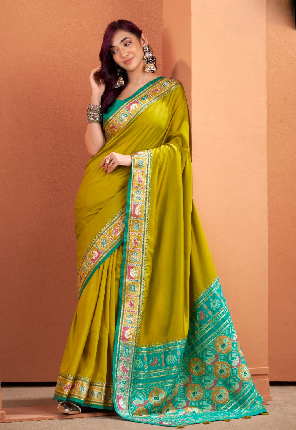 Anaita Mustard Silk Zari Weaving With Classic Patola Saree With Blouse
