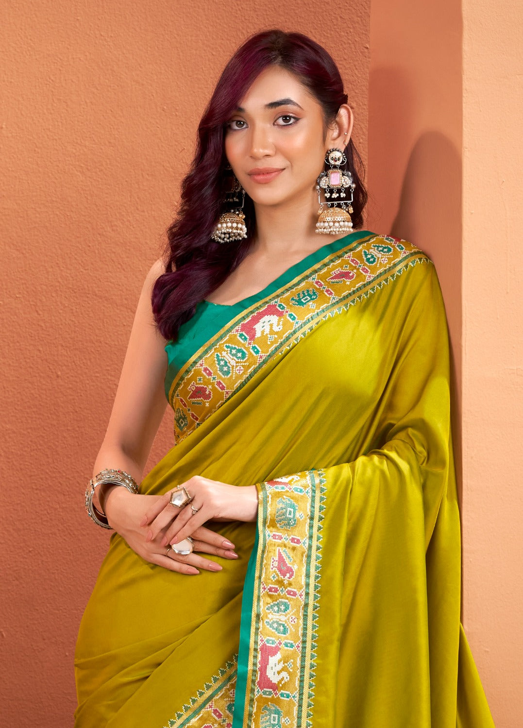 Anaita Mustard Silk Zari Weaving With Classic Patola Saree With Blouse