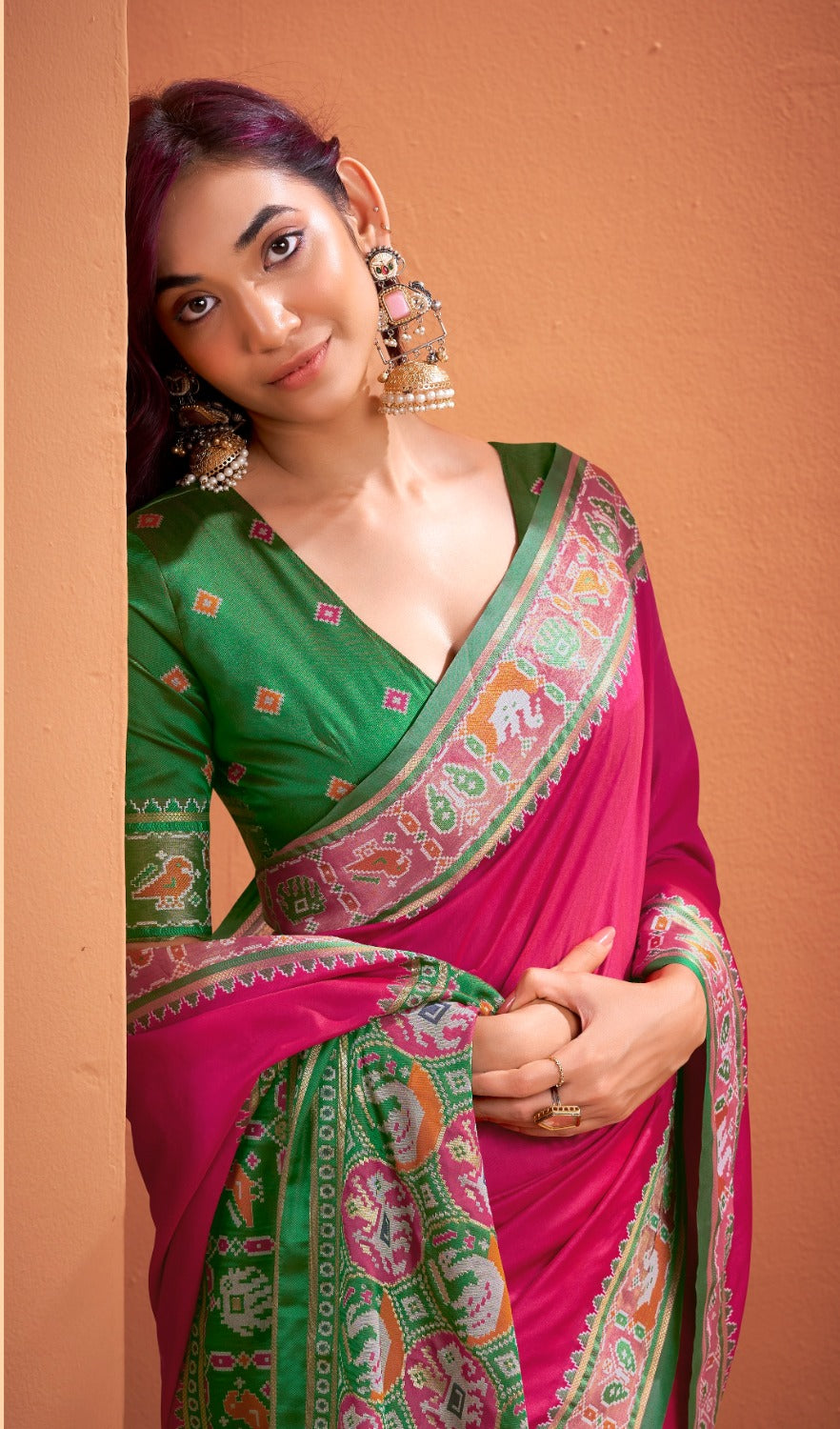 Anaita Magenta Silk Zari Weaving With Classic Patola Saree With Blouse