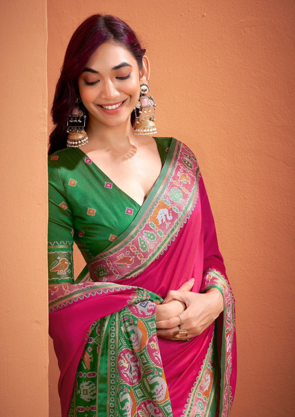 Anaita Magenta Silk Zari Weaving With Classic Patola Saree With Blouse