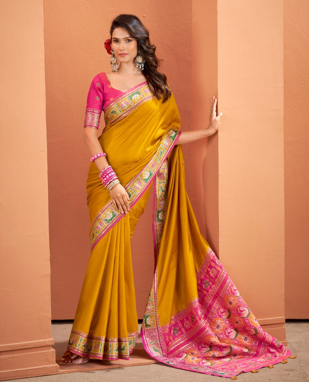 Anaita Yellow Silk Zari Weaving With Classic Patola Saree With Blouse